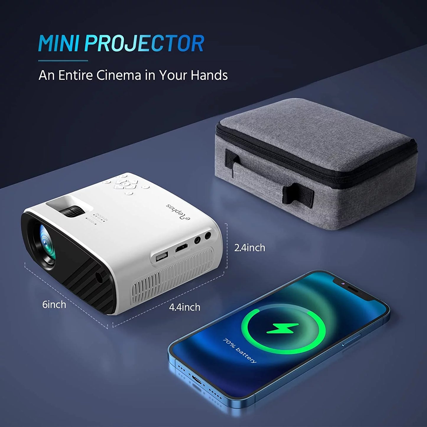 Mini Projector(Tripod and Bag Included),4K Support Native 1080P Portable Movie Projector Compatible with Android/Ios/Windows/Tv Stick/Hdmi/Usb